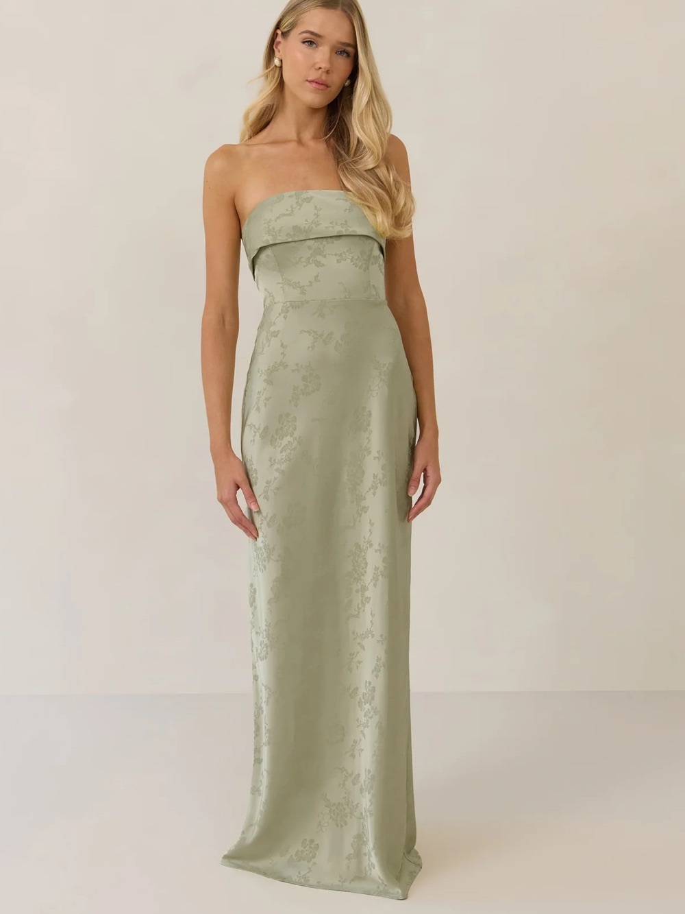 Park & Fifth Strapless Sage Green Jacquard Column Gown